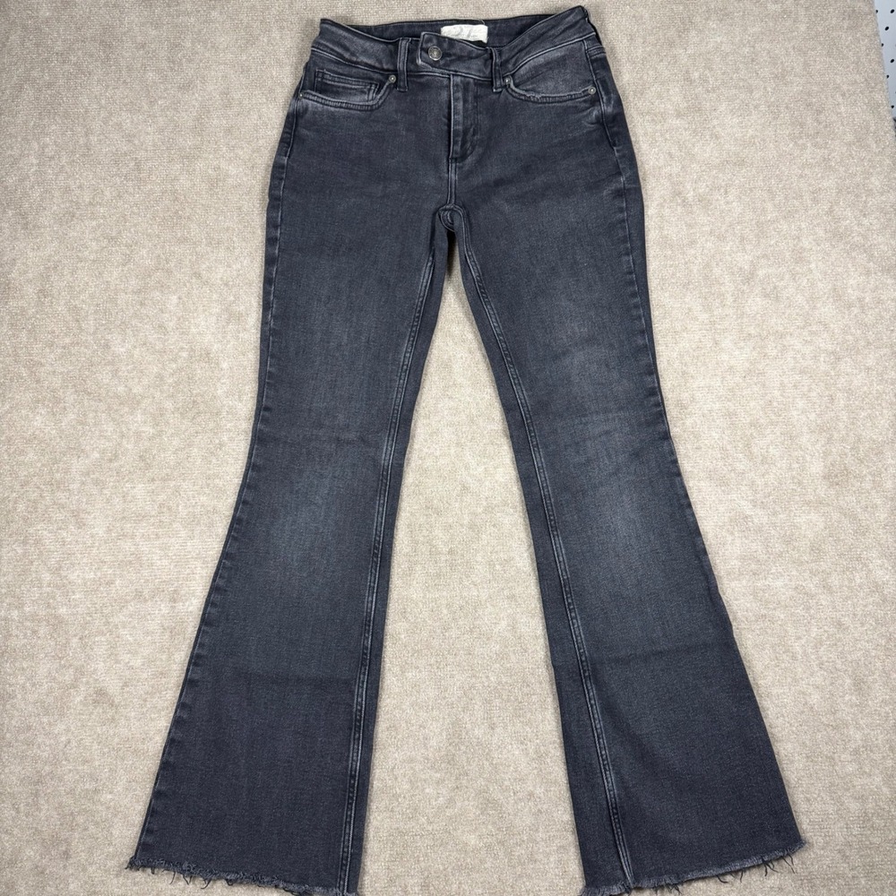 We The Free Free People Black Flare Jeans Raw Hem Faded Wash Womens Size 27